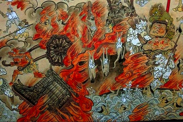 Durant la période de Kamakura (1185-1333), la croyance que l'on était entré dans l'époque 'apocalyptique' de mappô, la Fin de la Loi, était largement répandue. Ceci donna lieu à une forme artistique appelée les 'manuscrits infernaux' (地獄草紙; Jigoku Zoshi), illustrant les souffrances qui attendaient ceux qui ne recherchaient pas le salut.